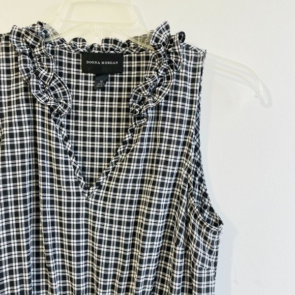 Donna Morgan Midi Dress Size 10 Tiered Dress Plaid Black White Sleeveless New - Picture 4 of 13